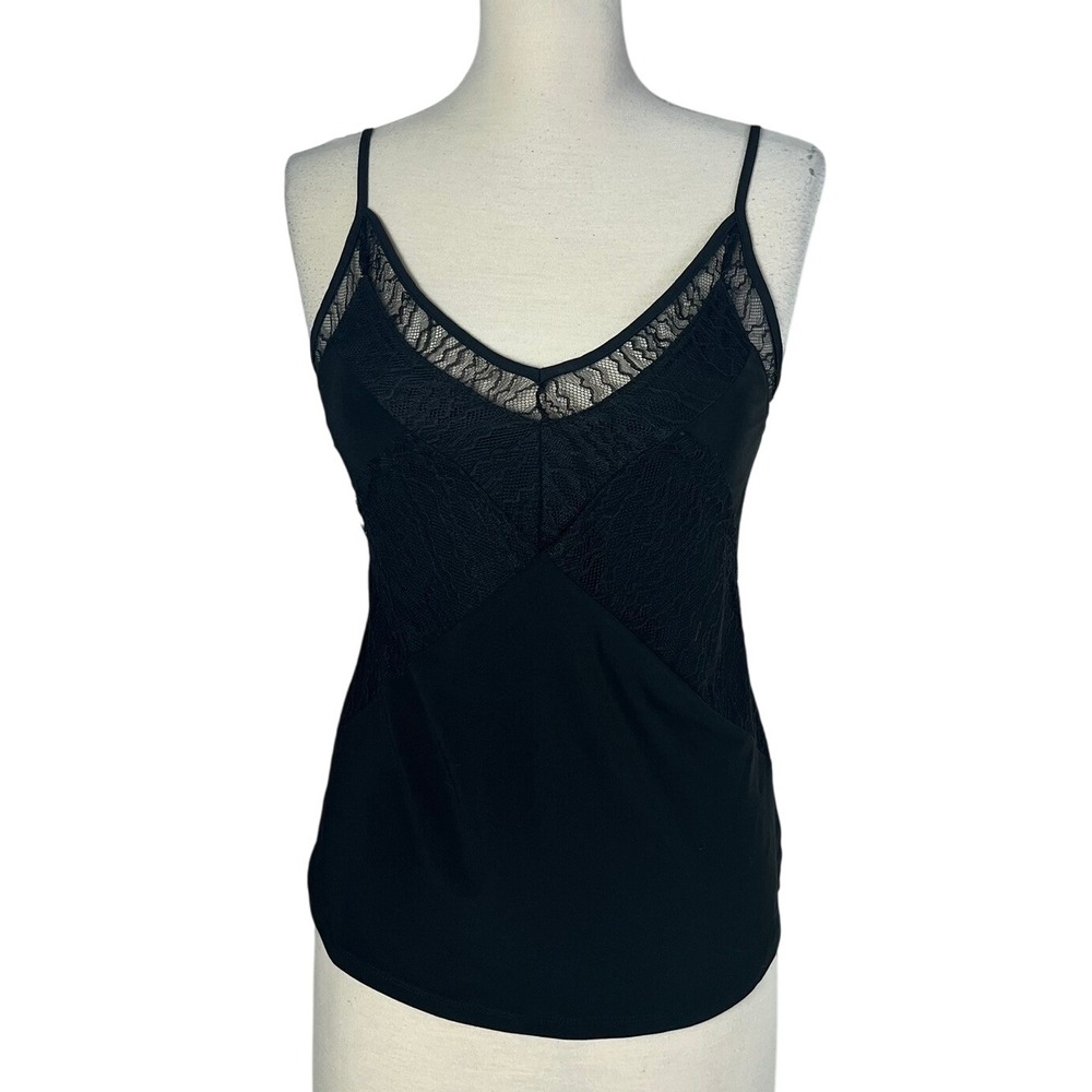 White House Black Market Whimsigoth Cami Top Lace Trim Sleeveless Black XS